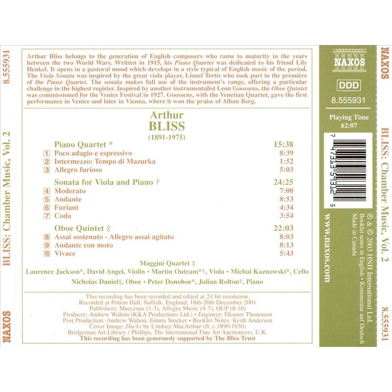 Arthur Bliss: Chamber Music, Vol. 2