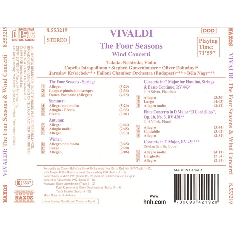 Vivaldi: The Four Seasons, Wind Concerti