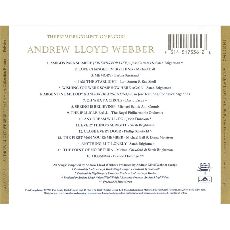 Andrew Lloyd Webber: The Premier Collection Encore
