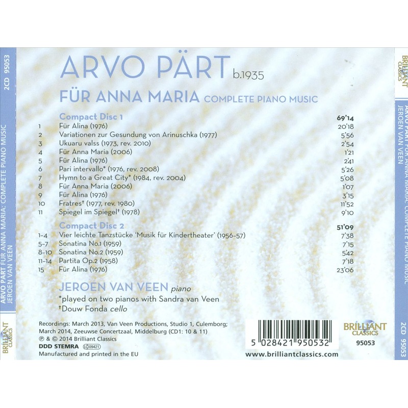 Arvo Prt: Fr Anna Maria – Complete Piano Music