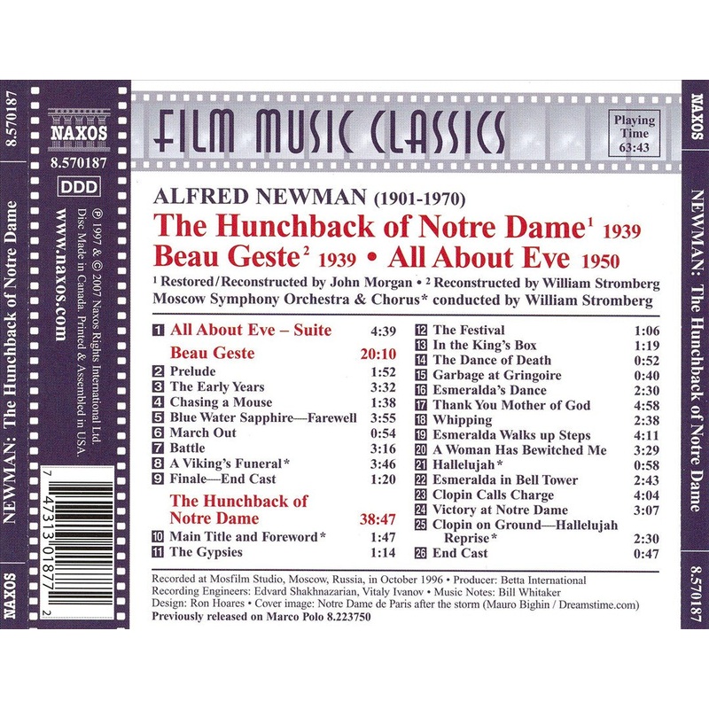 Alfred Newman: The Hunchback of Notre Dame; Beau Geste; All About Eve