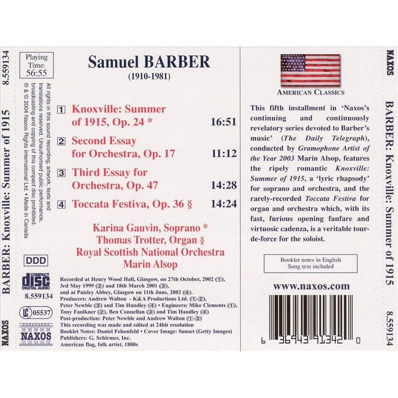Barber: Knoxville – Summer of 1915; Essays for Orchestra Nos. 2 & 3