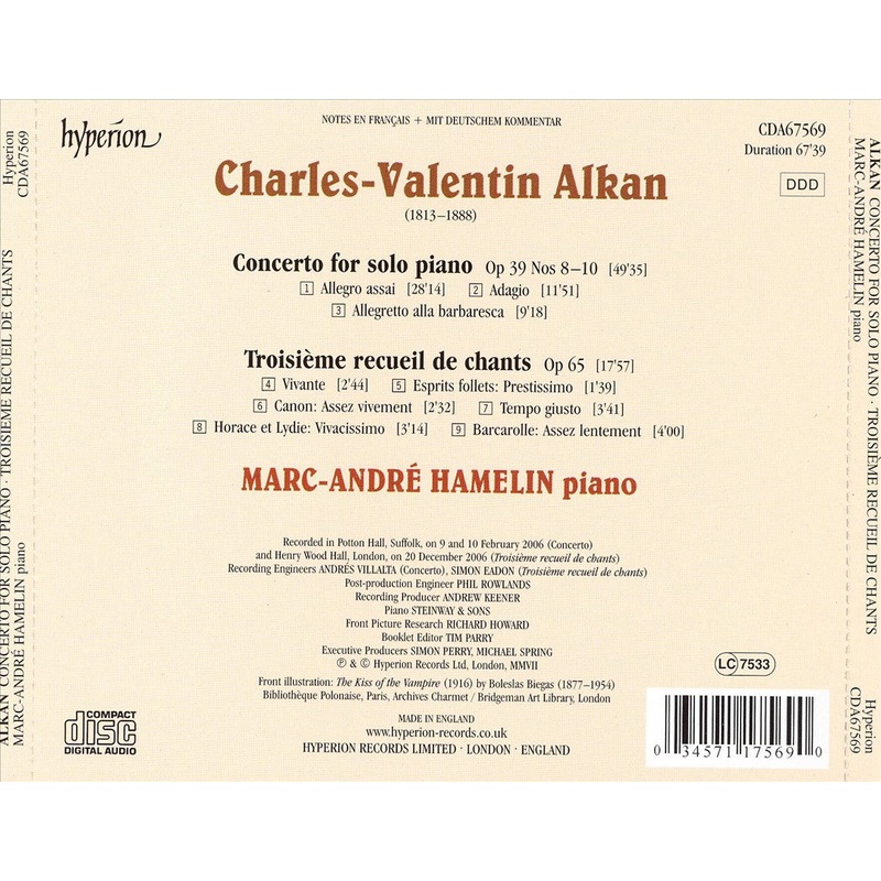 Alkan: Concerto for solo piano; Troisime recueil de chants