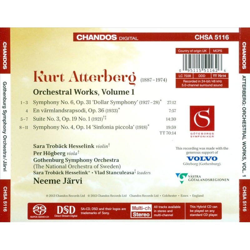 Atterberg: Symphony No. 4 ‘Sinfonia piccola’; Suite No. 3; Symphony No. 6 ‘Dollar Symphony’; En vrmlandsrapsodi