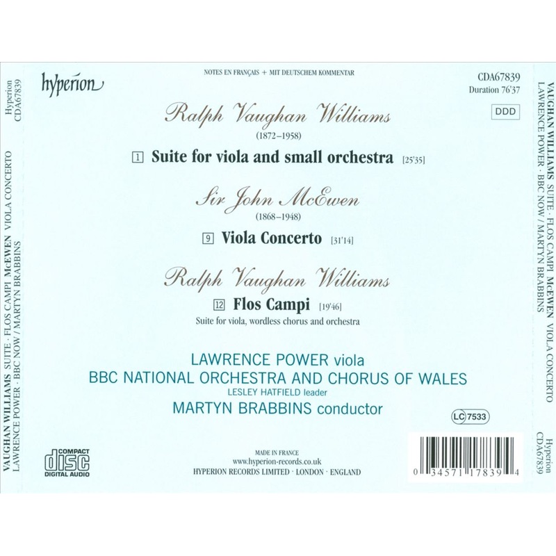 Vaughan Williams: Flos Campi; Suite for Viola; McEwen: Viola Concerto