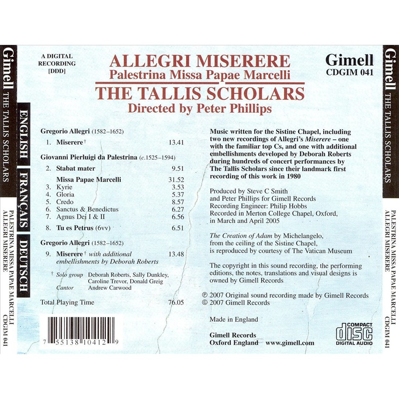 Allegri: Miserere; Palestrina: Missa Papae Marcelli