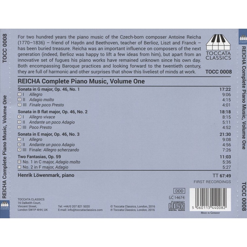 Antoine Reicha: Complete Piano Music, Vol. 1 – Three Sonatas, Op. 46; Two Fantasias, Op. 59