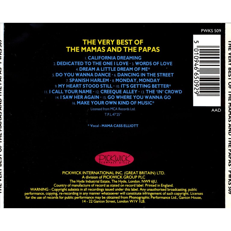 Very Best of the Mamas and the Papas [Pickwick]