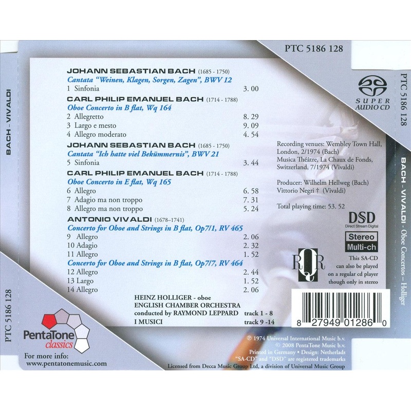 Bach: Sinfonias from Cantatas; C.P.E. Bach, Vivaldi: Oboe Concertos